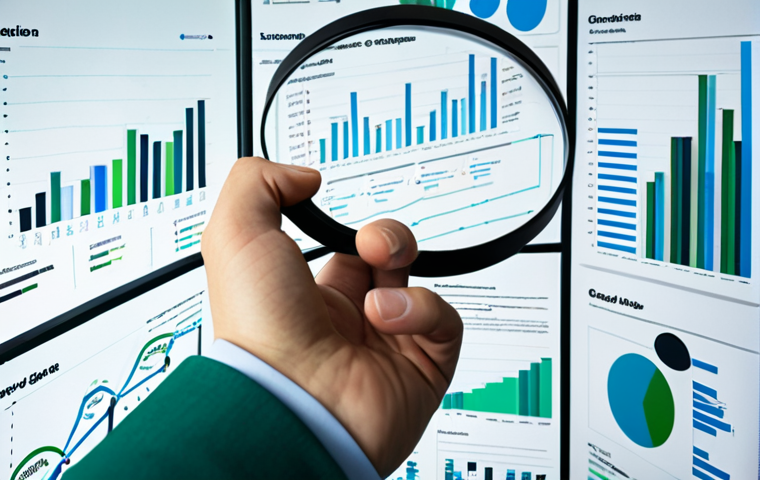 **
A business analyst surrounded by interconnected nodes representing data points, with lines extending to charts and graphs illustrating trends and insights. The analyst is holding a magnifying glass, symbolizing the process of extracting meaning from complex data. The color palette is modern and clean, with blues and greens dominating. The overall feel is one of discovery and problem-solving. Consider a slightly abstract, almost infographic-like style.
**