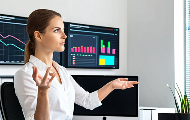 **
A confident business analyst in a modern office setting, gesturing towards a data visualization dashboard on a large screen. The dashboard shows positive trends and quantifiable results. Focus on conveying competence, professionalism, and data-driven impact.
**