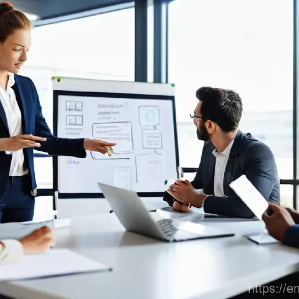 비즈니스 애널리스트 경력 전환 - **Prompt:** A dynamic and diverse team of four professionals (a female Business Analyst, a male Soft...