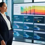 비즈니스 애널리스트 실무 팁 - **"Data Storyteller in Action"**
    A diverse female business analyst in her early 30s, dressed in ...