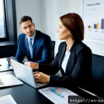 비즈니스 애널리스트 연봉협상 전략 - Photorealistic corporate salary negotiation scene in a modern New York office, confident business an...