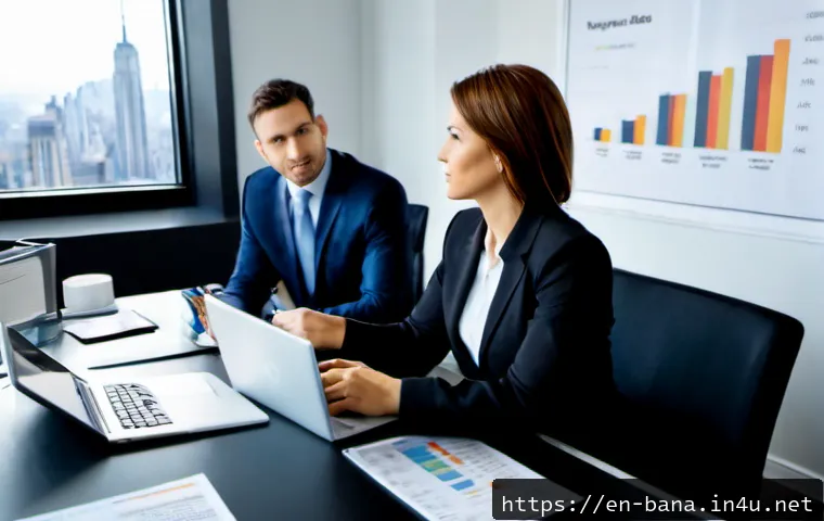 비즈니스 애널리스트 연봉협상 전략 - Photorealistic corporate salary negotiation scene in a modern New York office, confident business an...